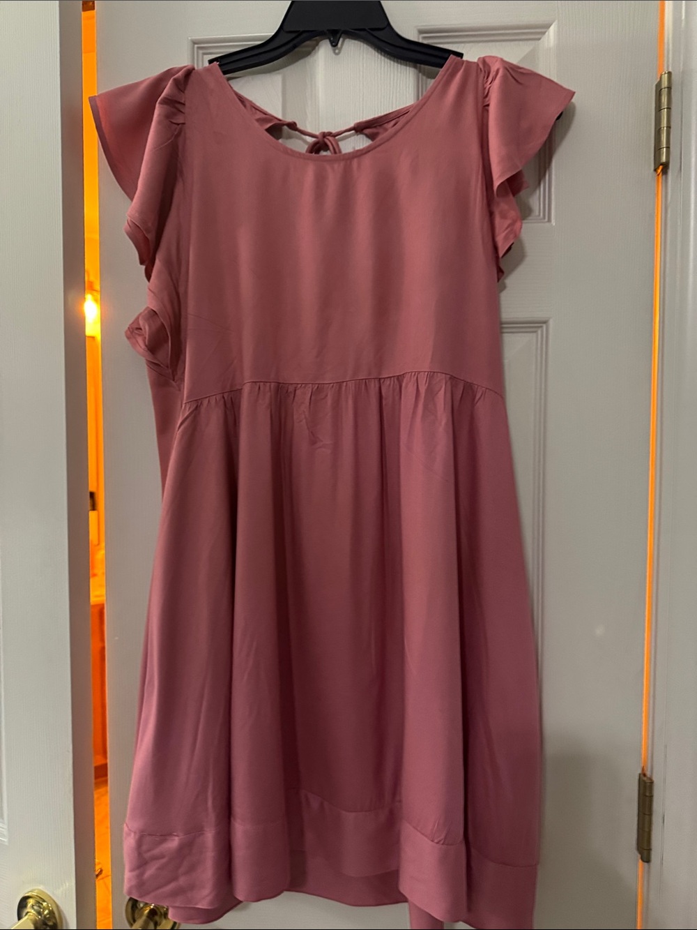 Women's Rose Pink Flutter-Sleeve Casual Dress